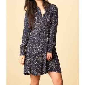Ganni Barra Crepe Twist Long Sleeve Navy Floral Mini Shirt Dress Size EU 38 US 6